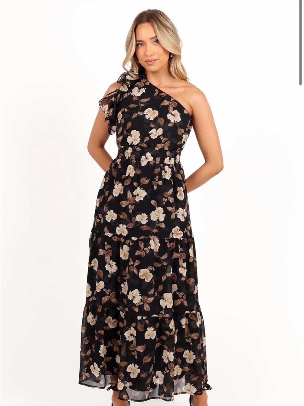 Petal & Pup Layley One Shoulder Maxi Dress in Black floral